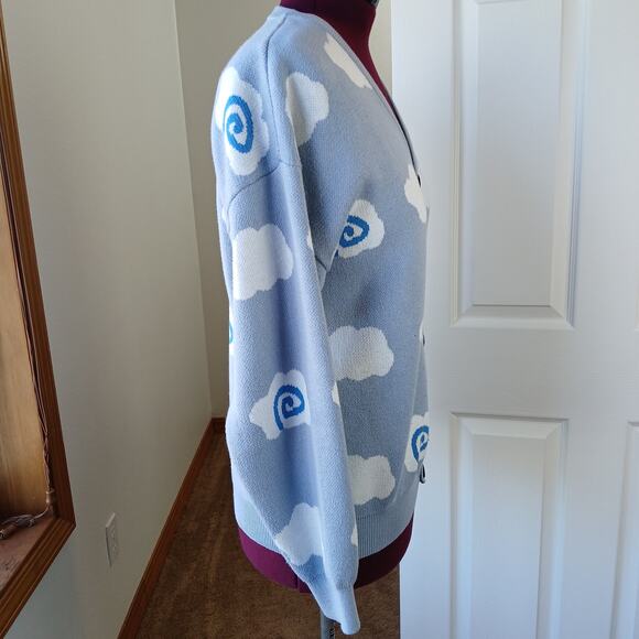 Puffy Little Clouds Cardigan Sweater M / L V-neck button front light blue swirls - Picture 5 of 13